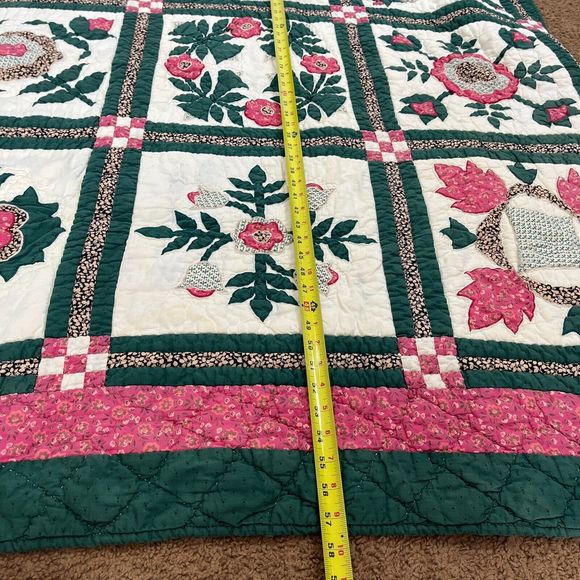 Vintage Impressions Green Floral Quilt Holiday Christmas Rips Stains 57.5" x 48" - Picture 8 of 14